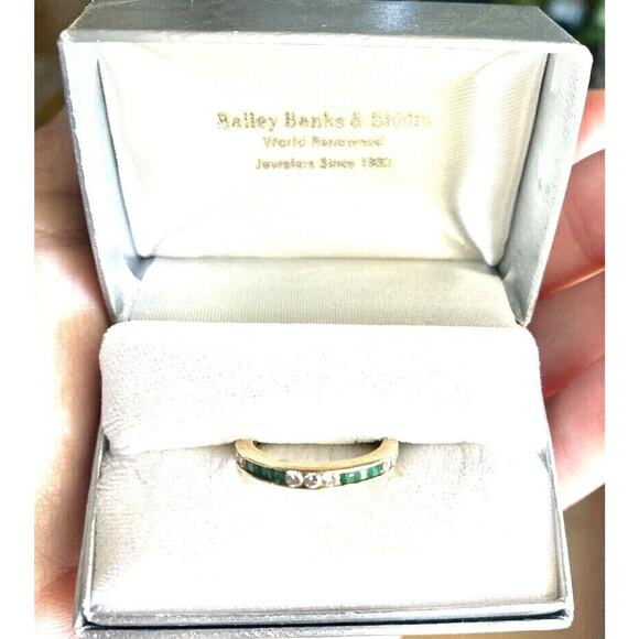 Bailey Banks Biddle 2CT TOTAL Emerald/Diamond 14KT Yellow Gold Eternity Ring 5 - Picture 3 of 12